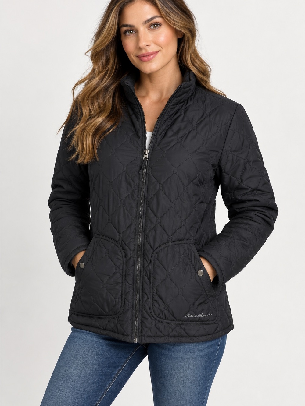 Eddie Bauer Quilted Black Zip-Front womans Jacket small
